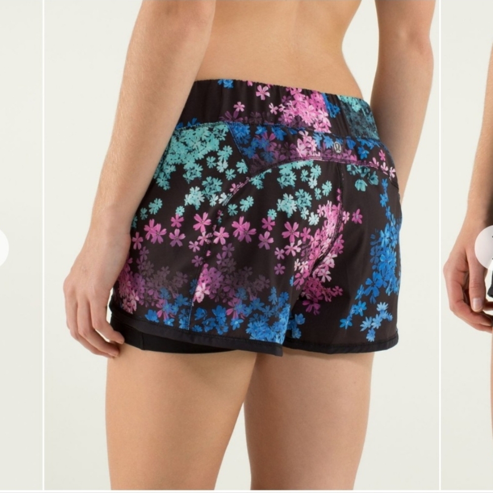 Lululemon In a Flash Short Petal Pop Multi. 3" Inseam Black Pink  Size 4